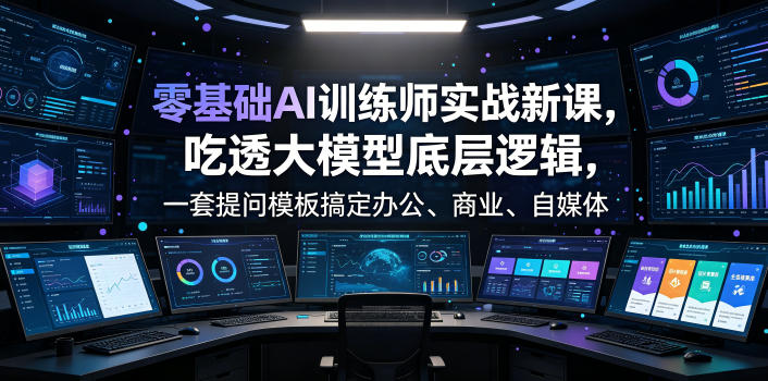 零基础AI训练师实战课,吃透大模型底层逻辑,一套提问模板搞定办公、商业、自媒体、设计、生活全场景AI落地应用-优优云网创