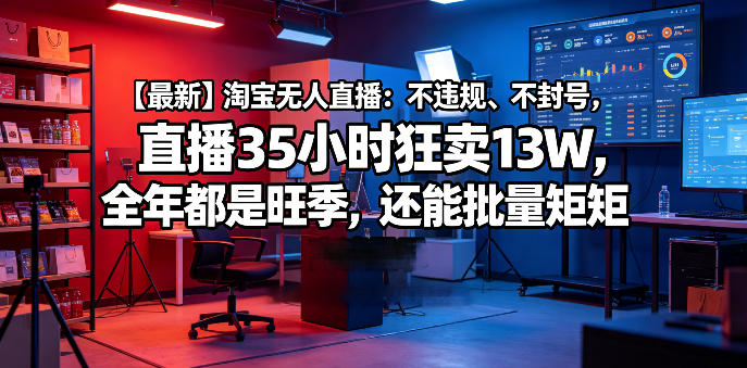 【最新】淘宝无人直播：不违规、不封号，直播35小时狂卖13W，全年都是旺季，还能批量矩阵操作【揭秘】-优优云网创