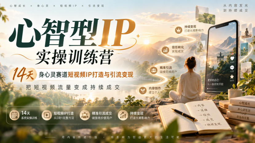 心智型IP实操训练营｜14天身心灵赛道短视频IP打造与引流变现，把短视频流量变成持续成交-优优云网创-中创网