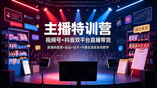 主播特训营:视频号+抖音双平台直播带货,直播间搭建+选品+话术+开播全流程系统教学-优优云网创