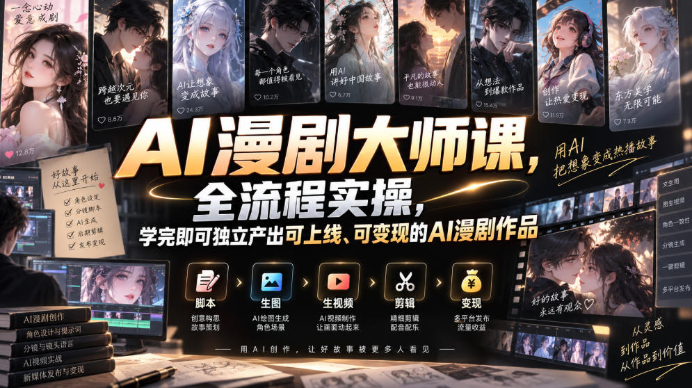 AI漫剧大师课,全流程实操,学完即可独立产出可上线、可变现的AI漫剧作品-优优云网创-中创网