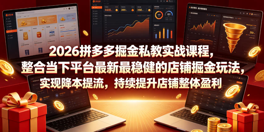 2026拼多多掘金私教实战课程,整合当下平台最新最稳健的店铺掘金玩法,实现降本提流,持续提升店铺整体盈利-优优云网创