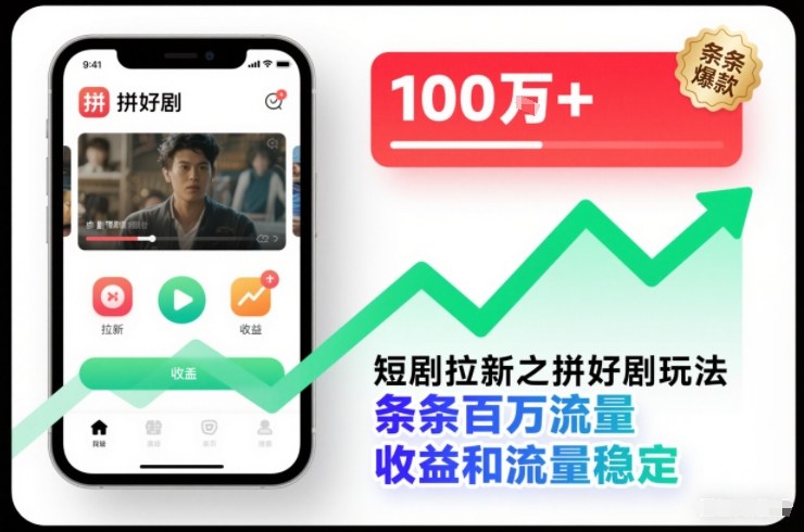 短剧拉新之拼好剧玩法,条条百万流量,收益和流量稳定-优优云网创