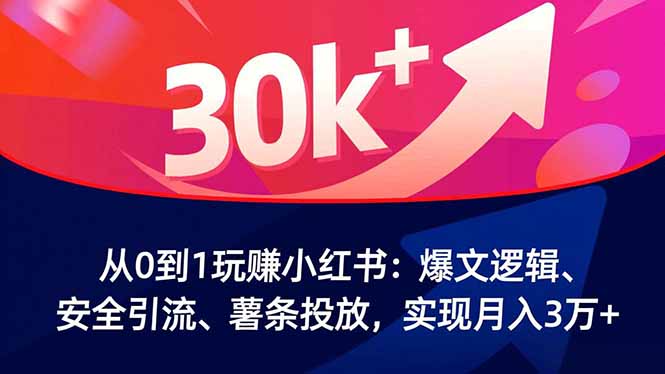 从0到1玩赚小红书:爆文逻辑、安全引流、薯条投放,实现月入3万+-优优云网创