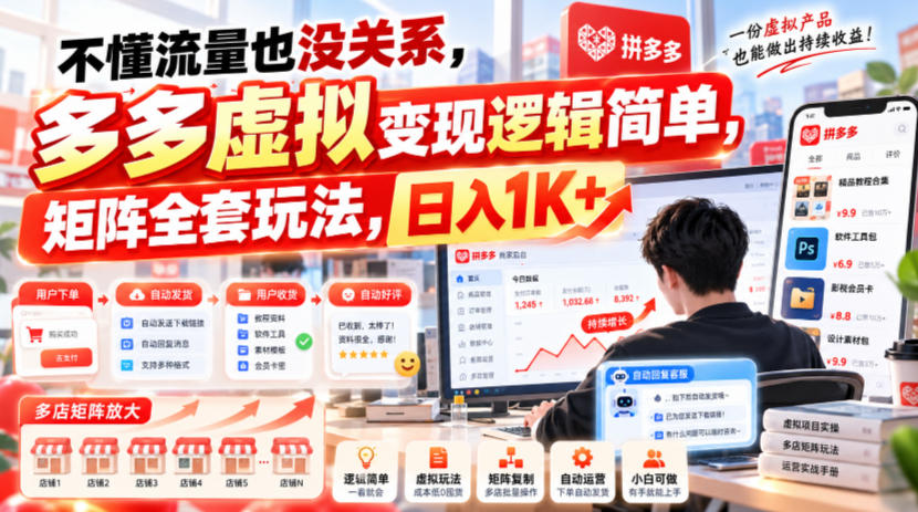 不懂流量也没关系,多多虚拟变现逻辑简单,矩阵全套玩法,日入1K+【揭秘】 不懂流量也没关系,多多虚拟变现逻辑简单,矩阵全套玩法,日入1K+【揭秘】