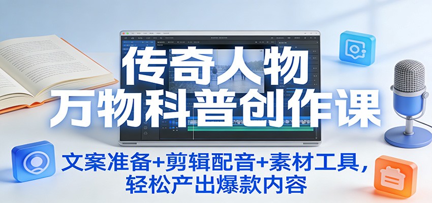 传奇人物万物科普创作课:文案准备+剪辑配音+素材工具,轻松产出爆款内容-优优云网创