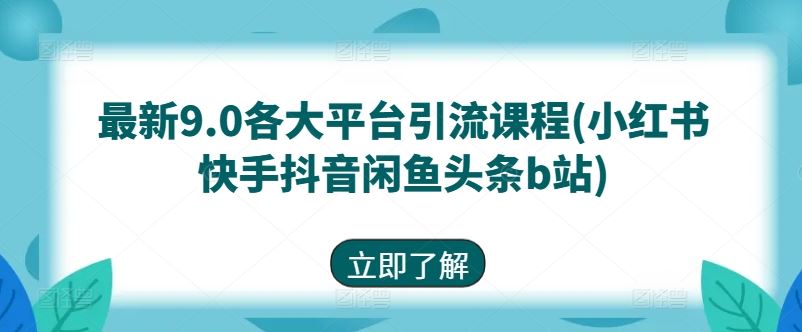 最新9.0各大平台引流课程(小红书快手抖音闲鱼头条b站)-优优云网创