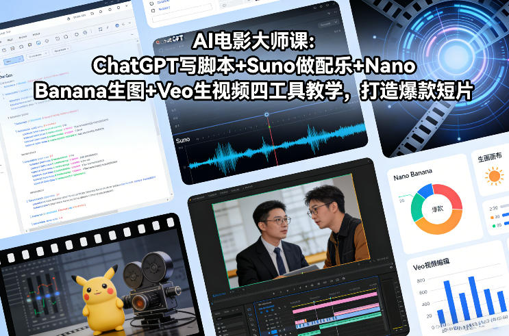 AI电影大师课:ChatGPT写脚本+Suno做配乐+Nano Banana生图+Veo生视频,打造爆款短片-优优云网创