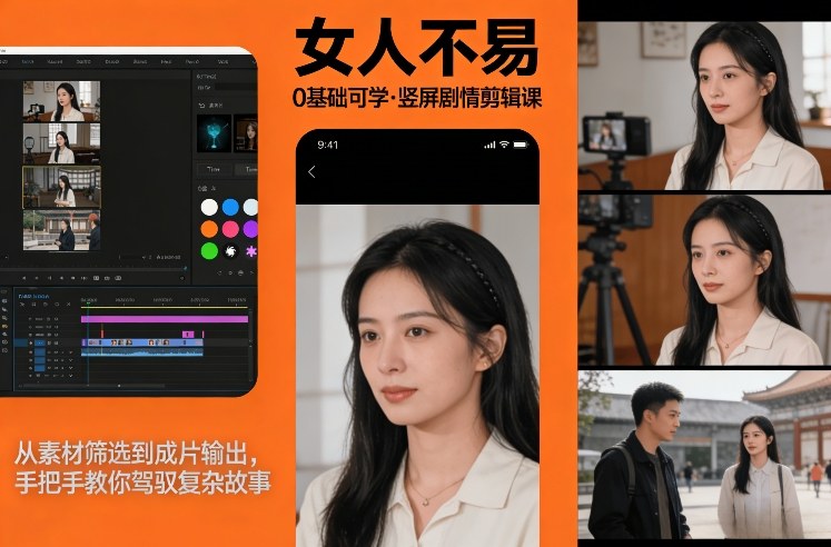 0基础可学!《女人不易》竖屏剧情剪辑课,从素材筛选到成片输出,手把手教你驾驭复杂故事-优优云网创