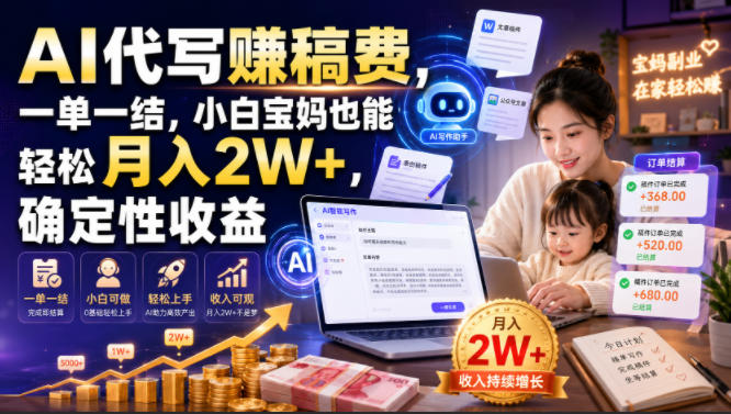AI代写賺稿费,一单一结,小白宝妈也能轻松月入2W+,确定性收益【揭秘】-优优云网创