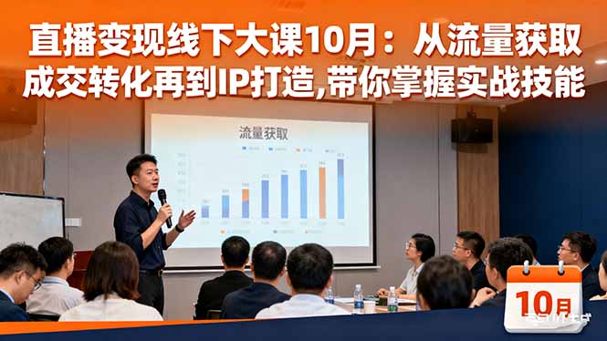 直播变现线下大课10月:从流量获取到成交转化再到IP打造,带你掌握实战技能-优优云网创