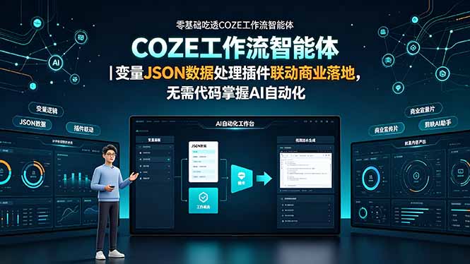 零基础吃透COZE工作流智能体|变量JSON数据处理插件联动商业落地,无需代码掌握AI自动化-优优云网创