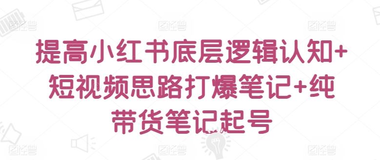提高小红书底层逻辑认知+短视频思路打爆笔记+纯带货笔记起号-优优云网创