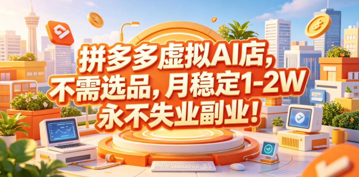 拼多多虚拟AI店,不需选品,月稳定1-2W,永不失业副业!【揭秘】-优优云网创