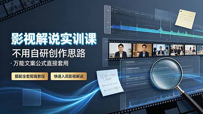 影视解说实训课:不用自研创作思路,万能文案公式直接套用,搭配全套剪辑教程,快速入局影视解说-优优云网创