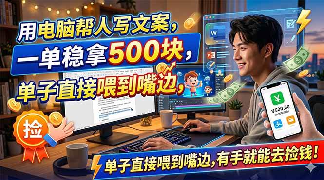 (18634期)用电脑帮人写文案,一单稳拿500块,单子直接喂到嘴边,有手就能去捡钱!-优优云网创