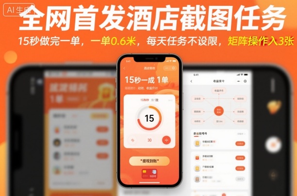 全网首发酒店截图任务，15秒做完一单，一单0.6米，每天任务不设限，矩阵操作日入3张【揭秘】-优优云网创