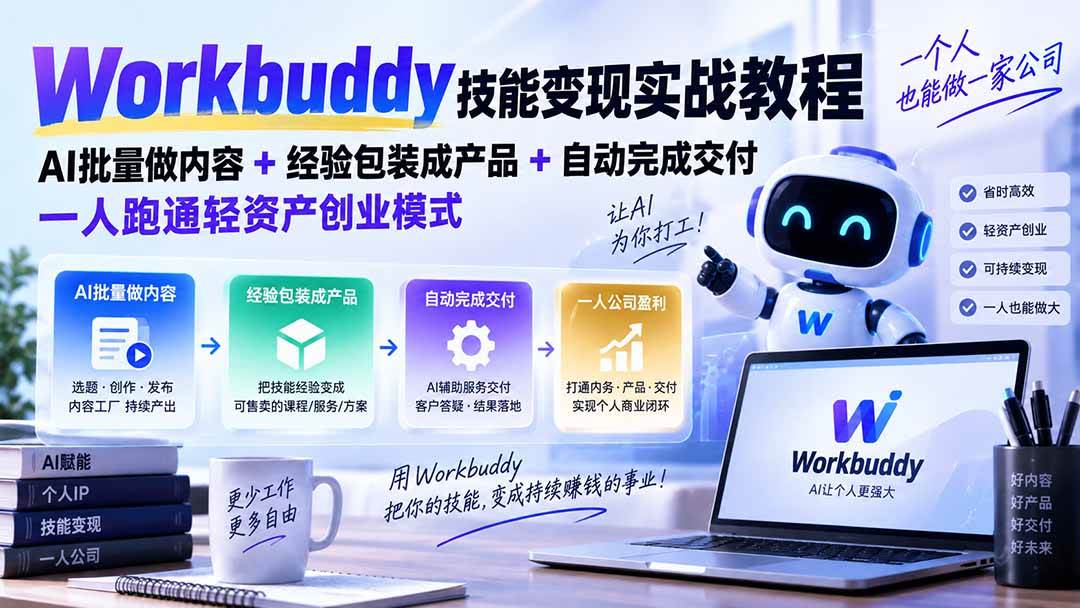 （20492期）Workbuddy技能变现实战教程：AI批量做内容+经验包装成产品+自动完成交付，一人跑通轻资产创业模式-优优云网创-中创网