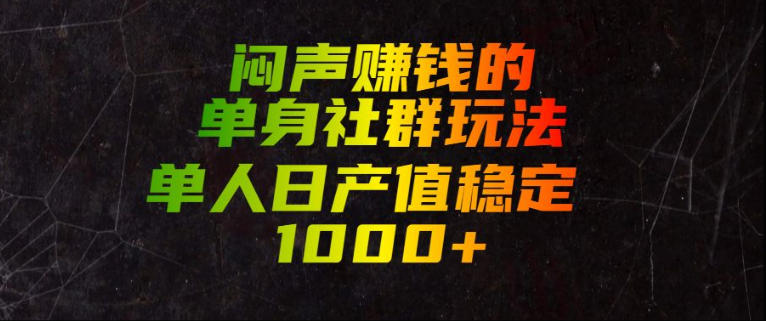 闷声賺钱的单身社群玩法,单人日产值稳定1000+【揭秘】-优优云网创
