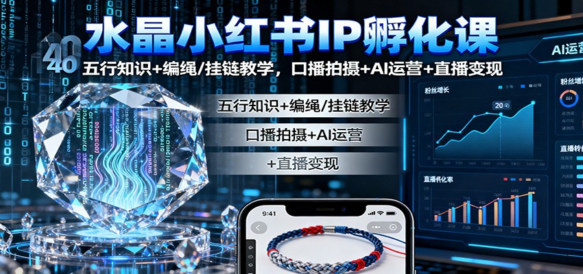 水晶小红书IP孵化课:五行知识+编绳/挂链教学,口播拍摄+AI运营+直播变现-优优云网创
