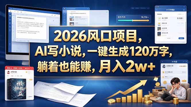 (20653期)2026 风口项目,AI 写小说,一键生成 120 万字,躺着也能赚,月入 2w +-优优云网创-中创网