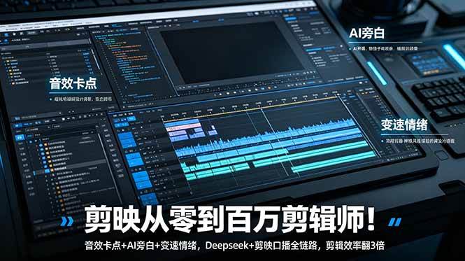 （18867期）剪映从零到百万剪辑师！音效卡点+AI旁白+变速情绪，Deepseek+剪映口播全链路，剪辑效率翻3倍-优优云网创