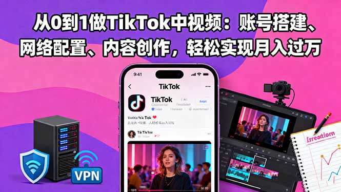 从0到1做TikTok中视频:账号搭建、网络配置、内容创作,轻松实现月入过万-优优云网创