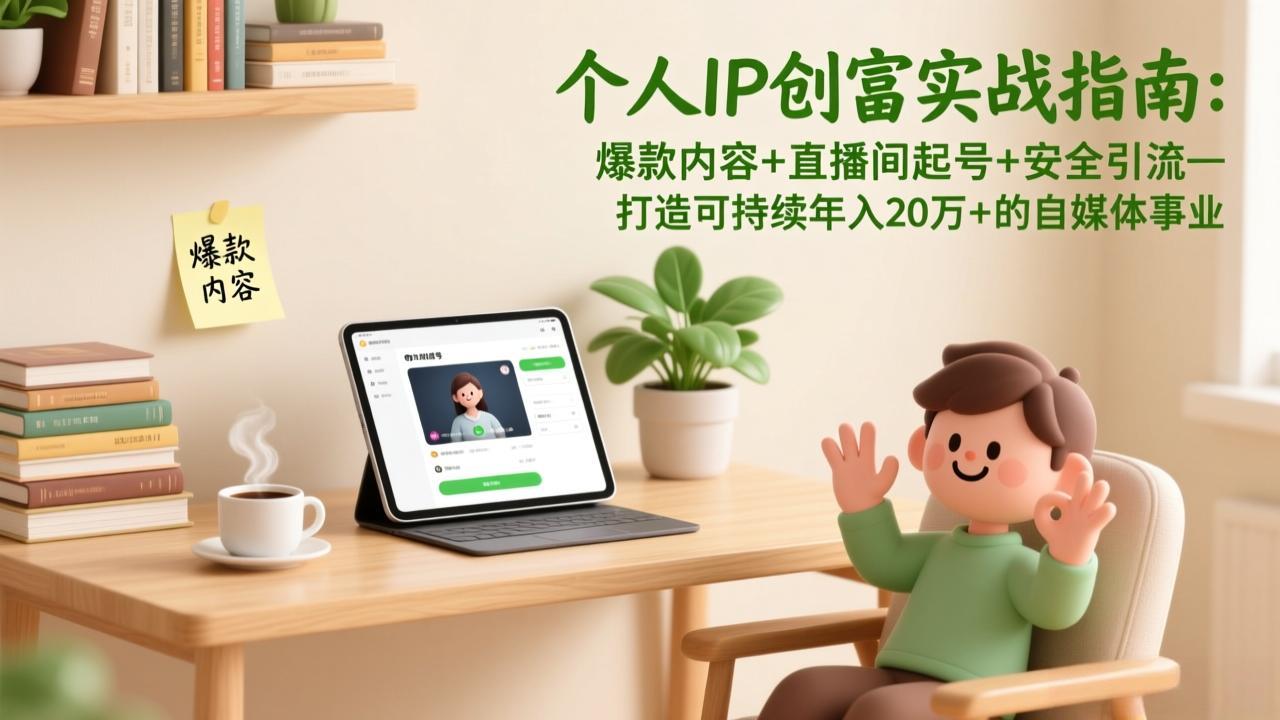 个人IP创富实战指南：爆款内容+直播间起号+安全引流，打造可持续年入20万+的自媒体事业-优优云网创