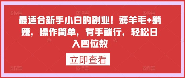 最适合新手小白的副业!薅羊毛+躺赚,操作简单,有手就行,轻松日入四位数【揭秘】-优优云网创