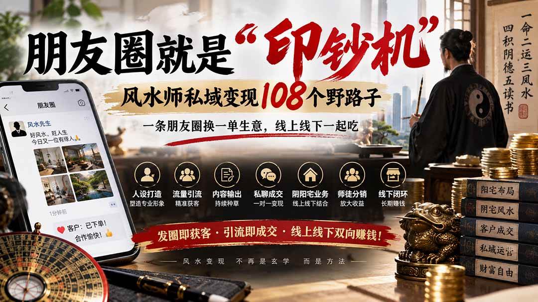 (20464期)朋友圈就是“印钞机”,风水师私域变现108个野路子,一条朋友圈换一单生意,线上线下一起吃【文档】-优优云网创-中创网