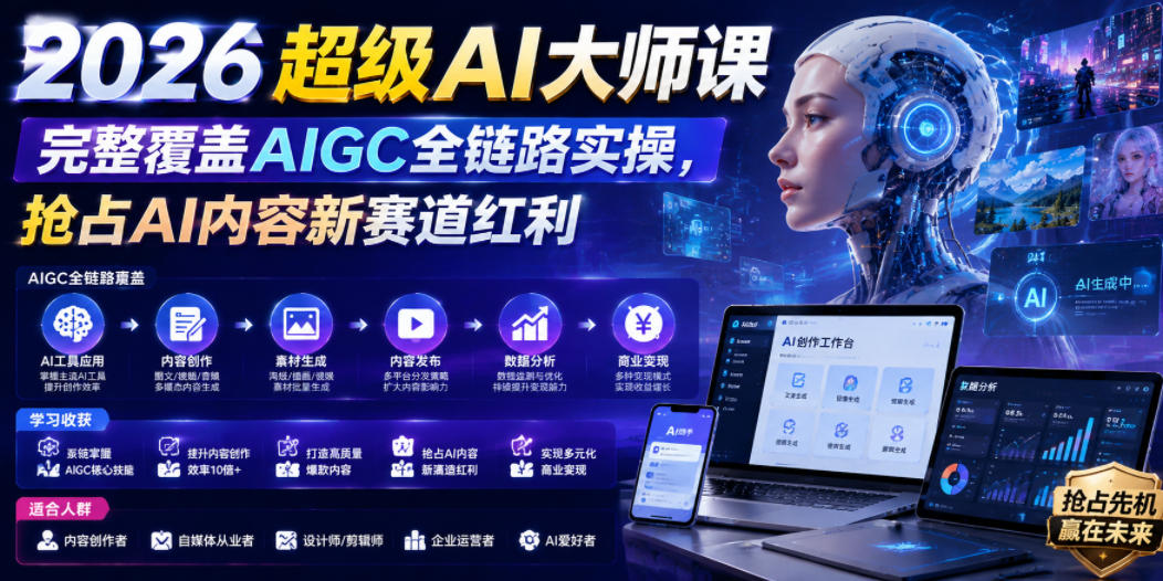 2026超级AI大师课，完整覆盖AIGC全链路实操，抢占AI内容新赛道红利-优优云网创