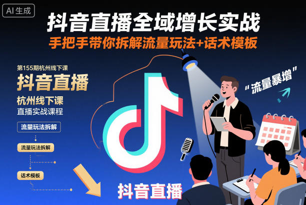 抖音直播全域增长实战第155期杭州线下课,手把手带你拆解流量玩法+话术模板-优优云网创
