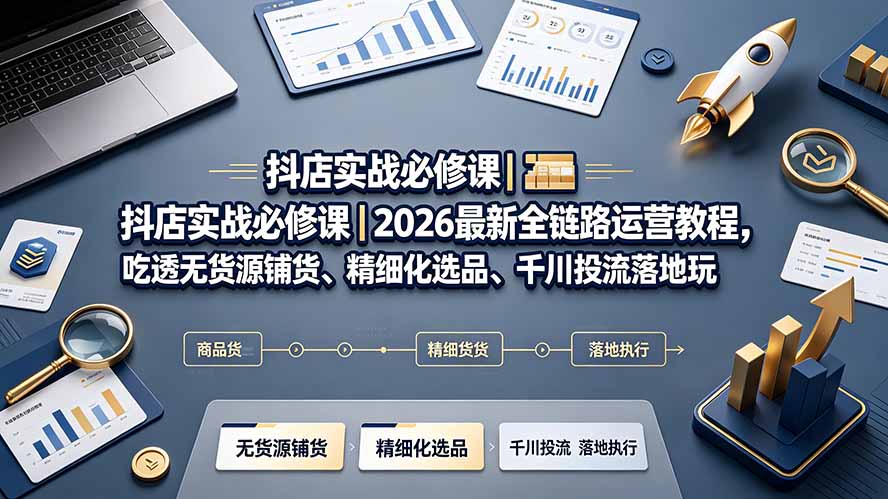 抖店实战必修课|2026最新全链路运营教程,吃透无货源铺货、精细化选品、千川投流落地玩法-优优云网创