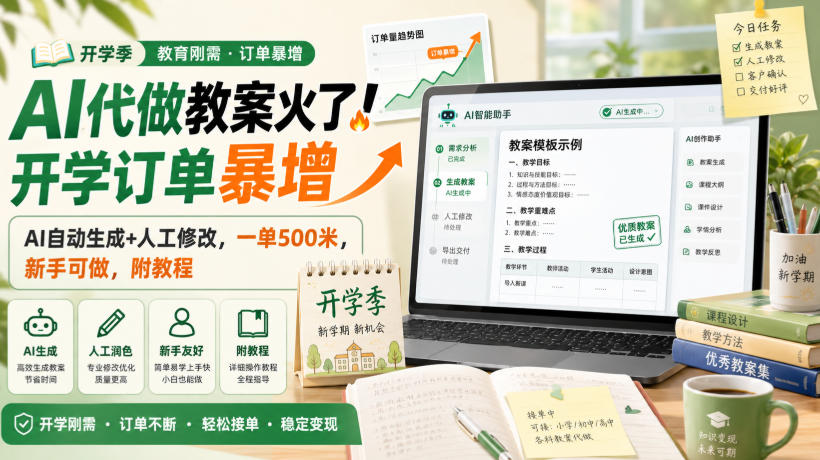 AI代做教案火了！开学订单暴增，AI自动生成+人工修改，一单500米，新手可做，附教程【揭秘】-优优云网创