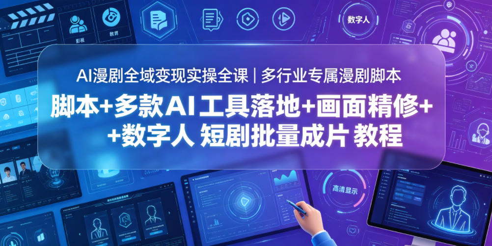 AI漫剧全域变现实操全课｜多行业专属漫剧脚本+多款AI工具落地+画面精修+数字人短剧批量成片全教程-优优云网创