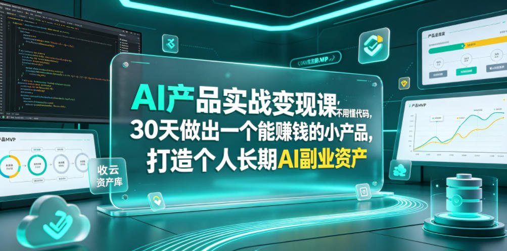 AI产品实战变现课，不用懂代码，30天做出一个能賺钱的小产品，打造个人长期AI副业资产-优优云网创