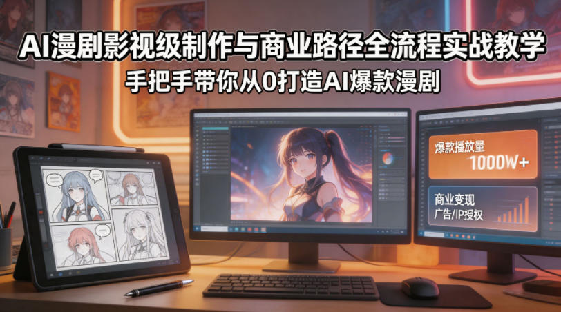 AI漫剧影视级制作与商业路径全流程实战教学,手带你从0打造AI爆款漫剧-优优云网创