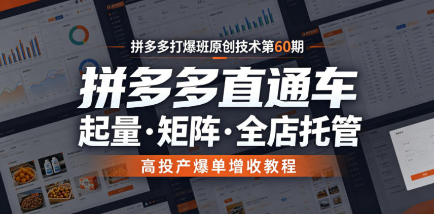 拼多多打爆班原创技术第60期,拼多多直通车,起量・矩阵・全店托管,高投产爆单增收教程-优优云网创