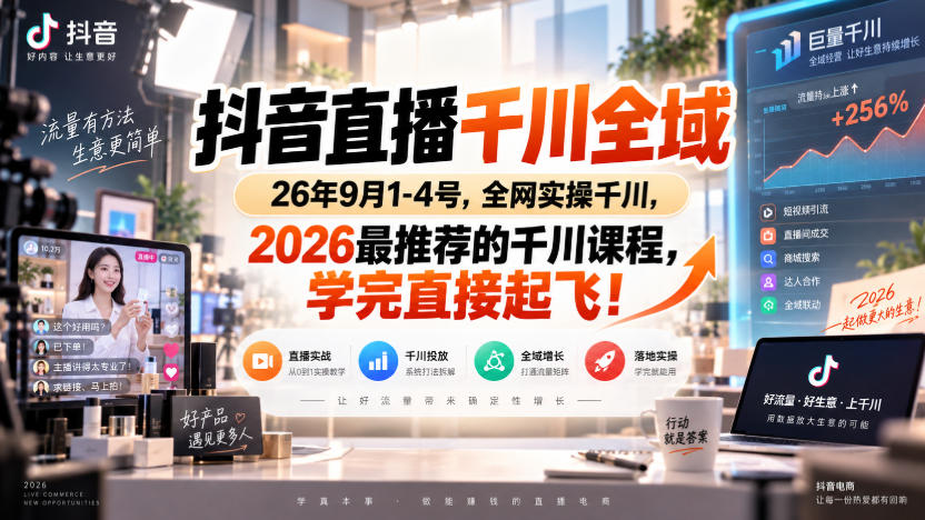 抖音直播千川全域26年9月1-4号，全网实操千川，2026最推荐的千川课程，学完直接起飞！-优优云网创-中创网