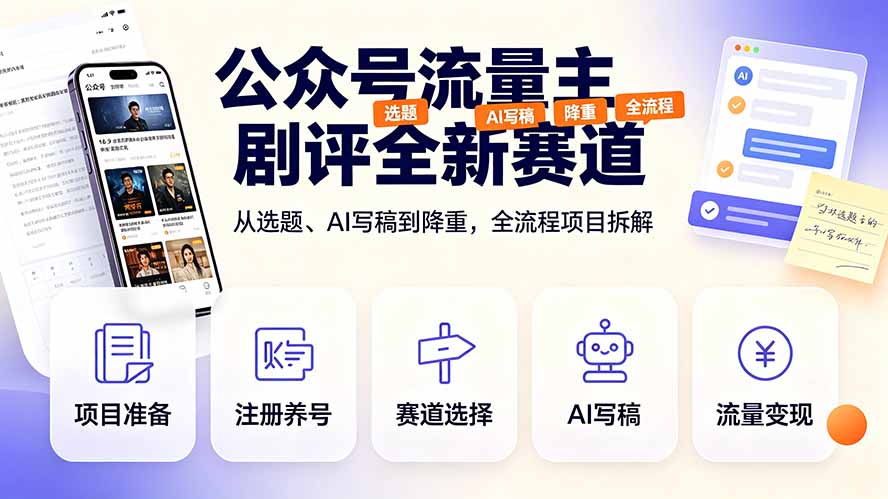 公众号流量主剧评全新赛道，从选题、AI写稿到降重，全流程项目拆解-优优云网创
