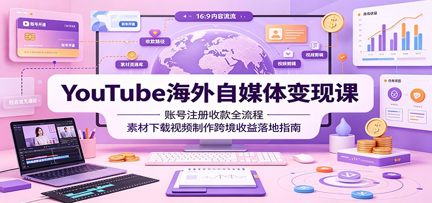 YouTube海外自媒体变现课:账号注册收款全流程,素材下载视频制作跨境收益落地指南-优优云网创