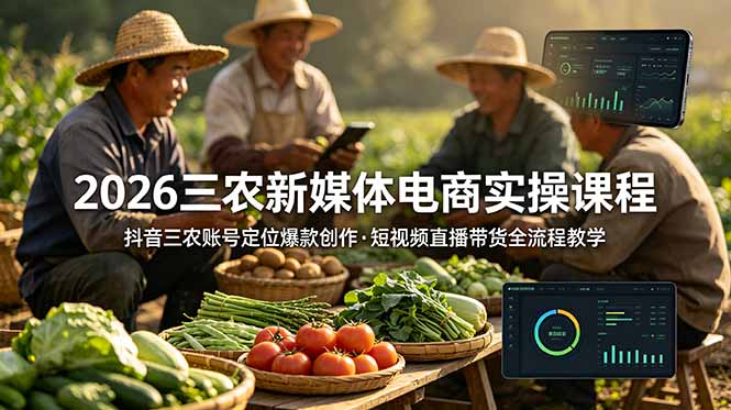 2026三农新媒体电商实操课程:抖音三农账号定位爆款创作,短视频直播带货全流程教学-优优云网创