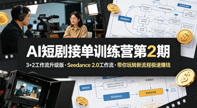 AI短剧接单训练营第2期,3+2工作流升级版,Seedance 2.0工作流,带你玩转新流程极速賺钱-优优云网创