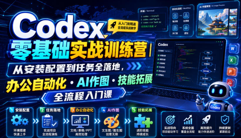 Codex零基础实战训练营|从安装配置到任务全落地,办公自动化・AI作图・技能拓展全流程入门课-优优云网创