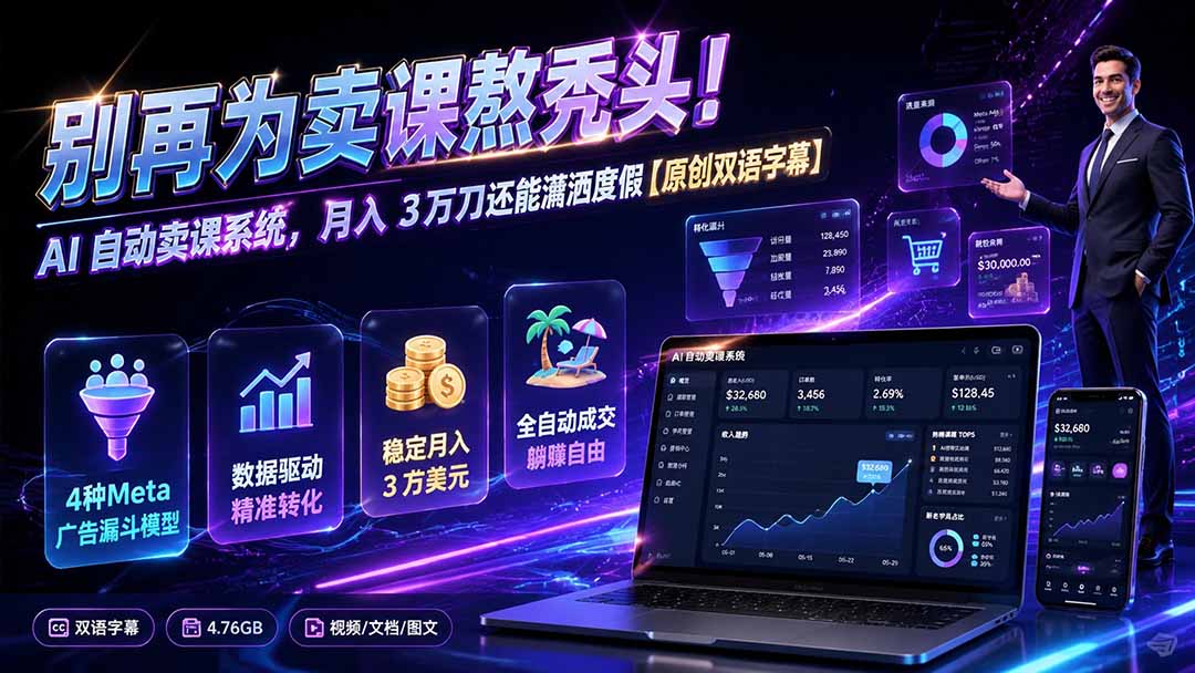 别再为卖课熬秃头!AI 自动卖课系统,月入 3 万刀还能潇洒度假【原创双语字幕】-优优云网创