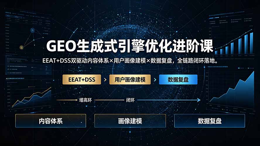 GEO生成式引擎优化进阶课:EEAT+DSS双驱动内容体系×用户画像建模×数据复盘,全链路闭环落地-优优云网创