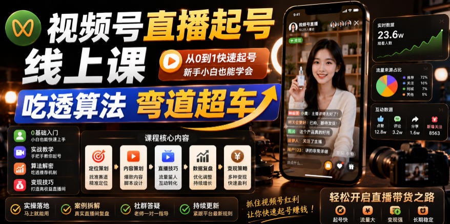 视频号直播起号线上课,吃透算法弯道超车(2026年6月)-优优云网创