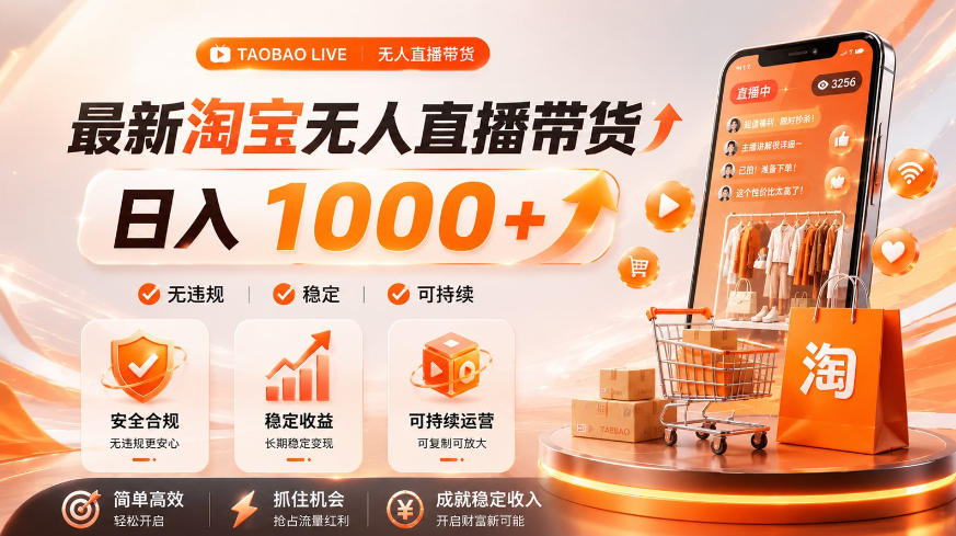拒绝死工资!淘宝无人直播,让你睡觉都在进账,单设备日入1k+普通人的变现蓝海【揭秘】-优优云网创