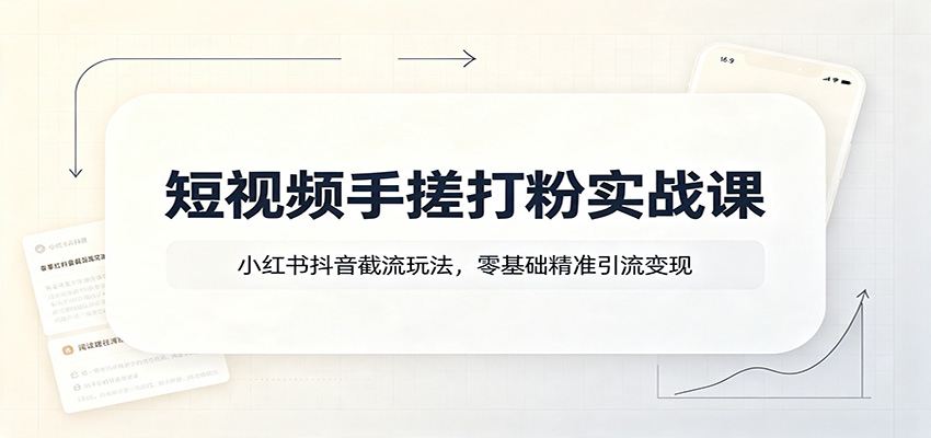 短视频手搓打粉实战课:小红书抖音截流玩法,零基础精准引流变现-优优云网创