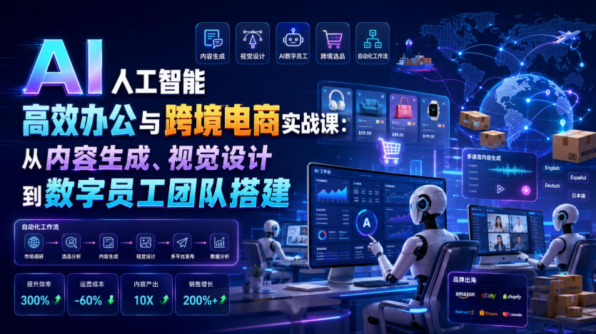 AI人工智能高效办公与跨境电商实战课:从内容生成、视觉设计到数字员工团队搭建-优优云网创